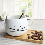 Cartoon Cat Mugs Coffee Cups with Stirring Spoon Black White Ceramic Breakfast Milk Cup Office 400ml Drinkware Nice Friend Gifts