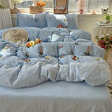 3/4Pcs Princess Style Cartoon Towel Embroidery Bedding Set Single Queen King Size Duvet Cover Set Bed Sheet Pillowcases