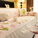Single Chenille Tulip Sofa Towel with Skirt Hem French Gentle All Inclusive Couch Slipcover Anti Slip Dust Cover for Living Room