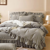 100% Cotton yarn-dyed Plaid Washed Cotton Ruffles Korean Princess Bedding Set Duvet Cover Quilted Bedspread Pillowcases 4Pcs