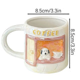 Cute Cartoon Pearlescent Relief Puppy Mug Home High Appearance Level Ceramic Cup Kitchen Creative Couple Breakfast Coffee Cups