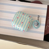 Korea cute blue stripe apple pattern ring pendant soft protection cover case for airpods 1 2 3 4 pro 2 earphone shell lovely