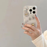 Cute 3D Love Heart Y2K Bow Spicy Girl Phone Case For iPhone 15 14 13 16 11 12 Pro Max Epoxy Transparent Soft Shockproof Cover