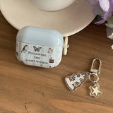 Sky Blue Stripe English Pattern Butterfly Penguin Silicone Shockproof Protection Case for AirPods 1 or 2 3 4 Pro 2 Soft Cover