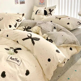 Girls Duvet Cover Pink Bow Kawaii Bedding Set Polyester Bedclothes Sheet Pillowcase Twin Full Queen Size Ins Floral Bedspread