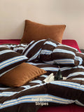 Thiened Soft Briti Sle Winter Warm Coral Velvet Four-Piece Bedding Set Milk Velvet Stripe Print Bedding Duvet Cover Set