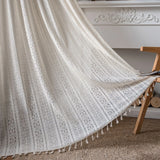 White Tulle Bohemian Curtain with Tassels, French Lace, Window Drapes, Boho Home Decor, Living Room and Bedroom