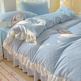 Warm Carved Milk Fleece Four-piece Winter Thickened Princess Wind Double-sided Fleece Bed Skirt Bed Sheet Bedding