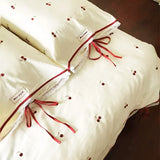 Lace Cherry Embroidered Bedding Set Twin Queen King Size Duvet Cover Bowknot Ribbon Pillowcase Bed Sheet Princess Style Bed-line