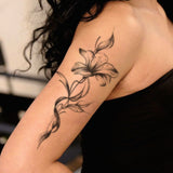 Black Lily Tattoo Sticker, Temporary Tattoo, Cold High-End Floral Back Strip, Waterproof Body Art for Women, Long-Lasting Design