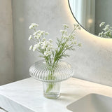 Vertical Ribbed Clear Glass Vase Mushroom Shaped Hydroponic Flower Container Modern Desktop Ornament for Living Room Home Decor