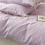 100% Cotton Korean Princess Bow Embroidery Bedding Set Queen King Size Duvet Cover Set Flat/Fitted Bed Sheet Pillowcases 4Pcs