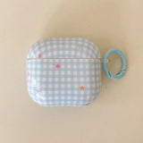 Blue Plaid Star + Ring Earphone Case Suitable for Apple for Airpodspro2 Case/For Airpodspro Case/For Airpods4 Case/For Airpods3 Case/For Airpods2 Case/Fashionable Women's Earphone Case/Simple Earphone Case