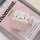 Pink Rabbit Striped Floral + Ring Headphone Case Suitable for Apple for Airpodspro2 Case/For Airpodspro Case/For Airpods4 Case/For Airpods3 Case/For Airpods2 Case/Fashion Women's Headphone Case/Casual Headphone Case