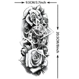 1 Sheet Compass Flower Temporary Tattoos For Women Men Adults Skull Lion Owl Tattoo Sleeve Sticker Black Fake