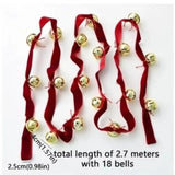 2.7m Christmas Velvet Bell Strings Red Iron Bell Ribbons Bell Pendant Wreath Decoration Handmade Xmas Tree Hanging Bells