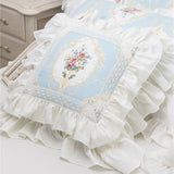 Blue Cotton Pillow Elegant French Lace Cushion Home Decoration Living Room Sofa Waist Pillow Vintage Rose Car Bed Square Cushion