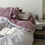 Romantic Imagination! Autumn Winter Soft Milk Velvet Pure Cotton Striped Four Piece Bedding Set Modern mat Sle