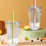 Portable Transparent Straw Cup 450ml Bubble Tea & Coffee Cup Office Water Bottles Food-Grade Plastic Beverage Cup