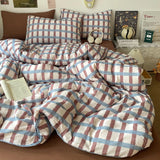 Classic Black White Plaid Bedding Set Soft Seersucker Duvet Cover Set Double-sided Checkered Quilt Cover for Single Double Bed