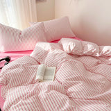 Stripe Style Duvet Cover Pillowcase with Bedsheet Soft Bed Linen Sets Skin-friendly Bedding Set for Home