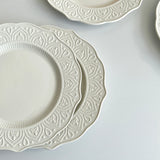 French Embossed Western Dining Plate High-end White Dessert Plates Exquisite Home Ceramic Serving Disc Retro Pasta Tableware