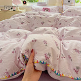 Flower Printed Duvet Cover Sets Queen/King Bedding Set with Shell Edge Washed Cotton dekbedovertrek 240x220   Bed Cover Set