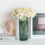 6Pcs/bunch White Artificial Narcissus Flower Bouquet Home Garden Desktop Decoration Floral Party Wedding Bridal Fake Flowers