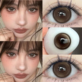 0~-8.00 Degree Color Contact Lenses with Prescription 1 Pair Myopia Brown Lenses Dark Soft Beautiful Pupil Iris Lenses