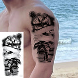 1 Sheet Compass Family Temporary Tattoos For Women Men Adults Flower Tribal Maori Totem Tattoo Sleeve Waterproof Temp Stickers