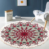 Hand Woven Cotton Linen Carpet Retro Bohemian Round Bedside Geometric Floor Mat Living Room Home Decor Boho Mandala Tassel Rug