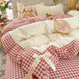 3/4Pcs Bedding Set Plaid Polka Dot Cotton Bedding Princess-Style For Home Double Bed Duvet Cover Bed Sheets With Pillowcase
