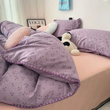 Bedding Set Double Layered Yarn INS Girls Mushroom Soft Washed Cotton Bed Sheet Queen King Size Duvet Set Pillowcase Bed Sheet