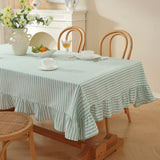 Vertical Striped Table Cover Washable Wrinkle-Resistant Striped Ruffle Tablecloth Ruffle Trim Farmhouse Tablecloth Wedding Decor