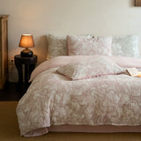 Boutique Milk Fleece 4pcs Bedding Sets for Women Girls Room Princess Carving Flower Winter Warm Quilt Cover Bedspread Pillowcase