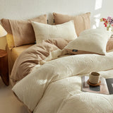 Thickened Simple Design Milk Fleece 4pcs Bedding Sets Carving Winter Warm Quilt Cover Bedspread Pillowcase for Home Bed