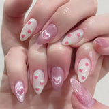 Pink Polka Dot Press on Nails Short Almond Fake Nails French Tip False Nails with Polka Dots Design Reusable Glue on Nails