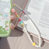 Simple Crystal Pearl Phone Chain Women Clay Beaded Phone Lanyard Devil's Eye Love Mobile Phone Strap Pendant Jewelry Accessories