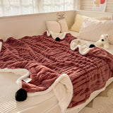 Ikeehome  new small fresh thickened milk fleece four-piece coral fleece winter warm student four-piece set