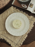 French Relief Dining Plate Household Breakfast Bread Disc Nordic Style White Ceramic Tableware Retro Versatile Dessert Plates