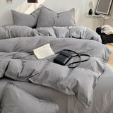 Solid Color Soft Duvet Cover Set Skin Friendly Washable Cotton Queen Bedding Set with Comforter Cover Bed Sheet and Pillowcases