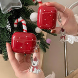 Retro Red Shockproof Protective Case For Apple AirPods 1 2 3 Pro 2nd Wireless Bluetooth Earphone Cover Cartoon Cute Dog Pendant