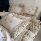 Flowers Prints Pleated Ruffles Princess Bedding Set 100% Cotton Double Layer Yarn Duvet Cover Quilted Bedspread Pillowcases 4Pcs