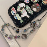 Simple Crystal Pearl Phone Chain Women Clay Beaded Phone Lanyard Devil's Eye Love Mobile Phone Strap Pendant Jewelry Accessories