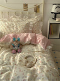 Romantic Floral Dog Cotton Bedding Set Lovely Cartoon Pure Cotton Four-Piece Suite Lace Design Cotton Duvet Cover eet Pillo...