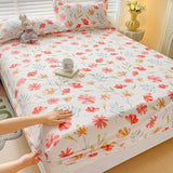Purple Flower Bed Sheets Single/Queen/King Size Fitted Bed Sheet with Elastic Band drap de lit High Quality Mattress Cover 180