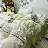 4PCS Princess Bedding Set Lace Ruffles Skin-Friendly Quilt Cover Skirt Bed Sheet Set 2 Pillowcases Queen Size For Girls Women
