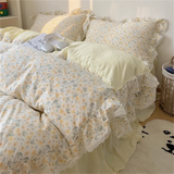 Cream Feng Shui Wash Cotton Lace Bed Set Four Piece Princess Style Retro Quilt Cover Bed Sheet Non All Cotton Bedding