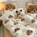 Ikeehome  Warm Milk Velvet Coral Fce Skin-friendly Dog Bedding Set for Students Tee-piece Set Bedding eets Cute Cartoon Design