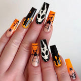 24Pcs Halloween Black Ghost Long Ballet False Nails With Heart Blood Design Halloween Press On Nails Detachable Full Cover Nails